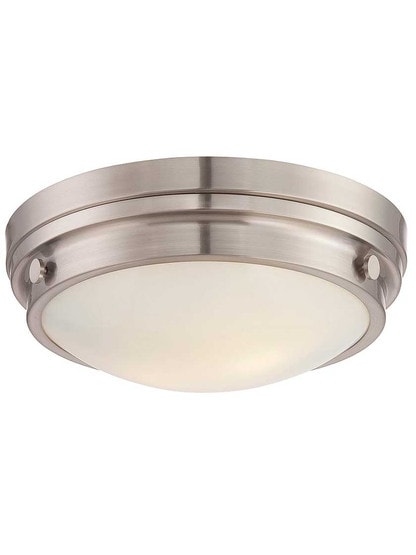 Lucerne 13 1/4 inch Flush Mount Ceiling Light in Satin Nickel.